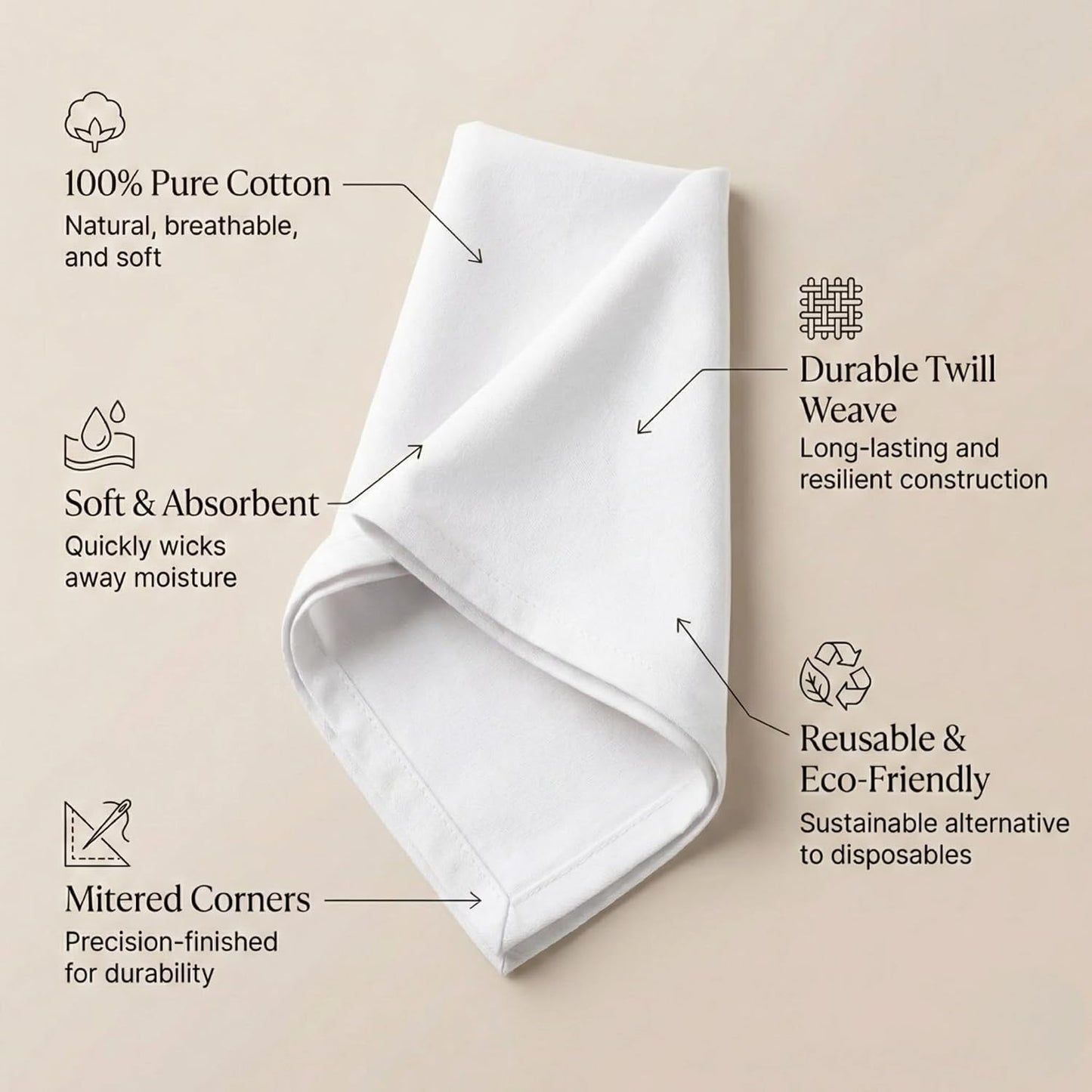 ACCENTHOME Accent Home 100% Cotton Napkins, Delicate Cloth Napkins for Dinners, Parties and Weddings，18 x 18 Inch Set