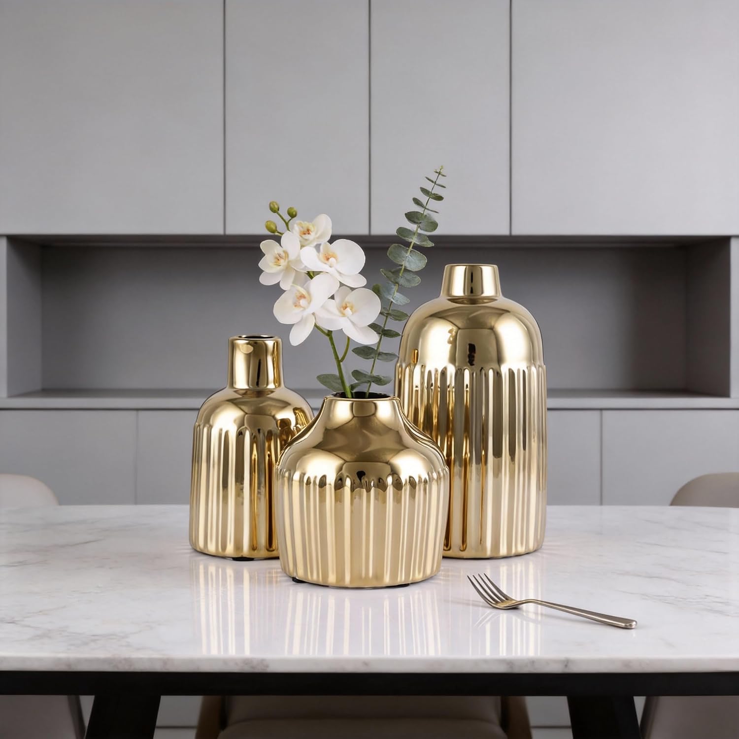 Ceramic Vase 3-Piece Set / Gold