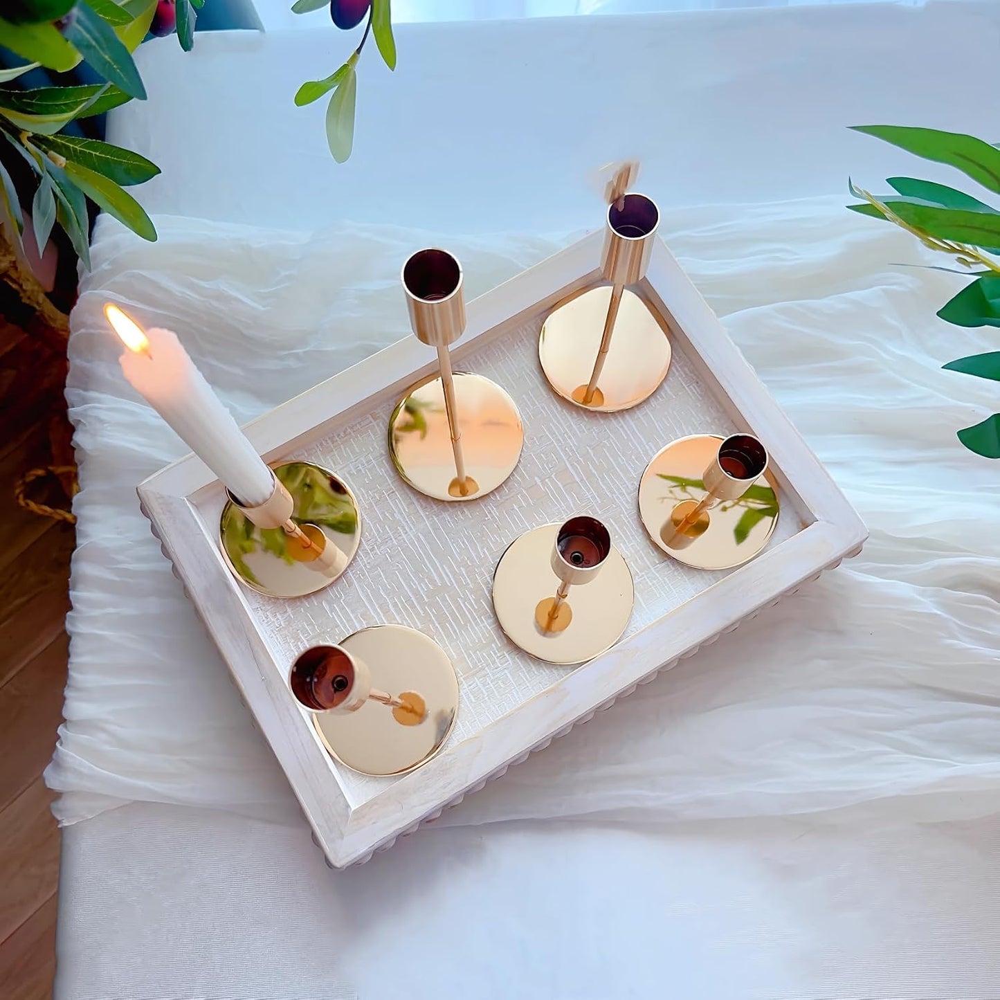 Gold Candlestick Holders Bulk, Taper Candle Holders 15Pcs, 3 Heights | Modern metal taper holders with stable bases for