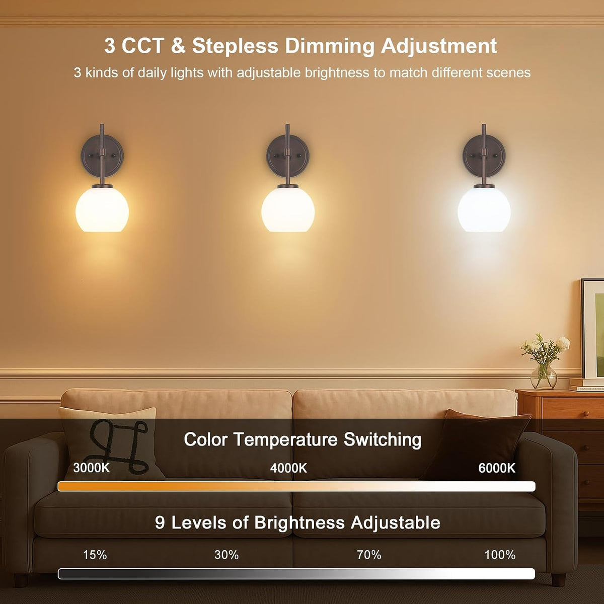 Oil Rubbed Bronze Wireless Rechargeable Wall Sconces Set of 2, Battery Operated Wall Lights with Remote Control, LED