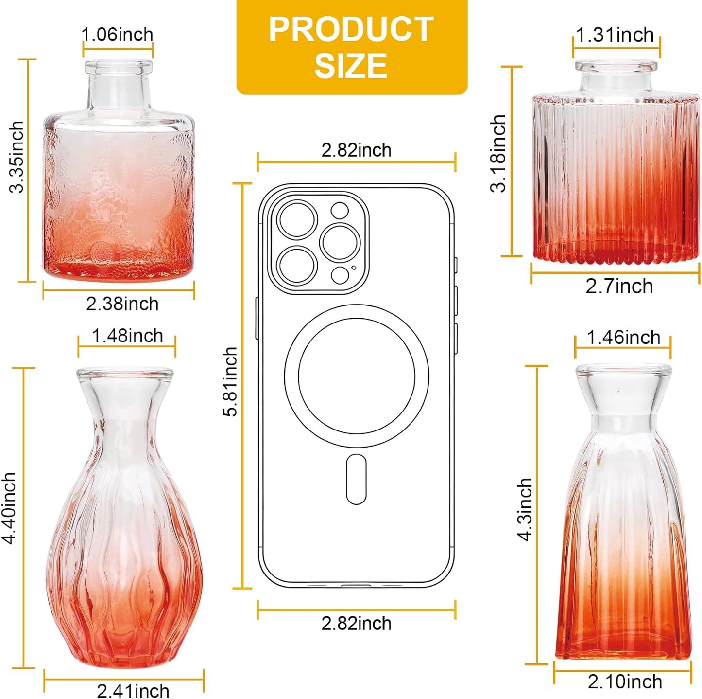 Glass Bud Vases / Orange / Set of 4