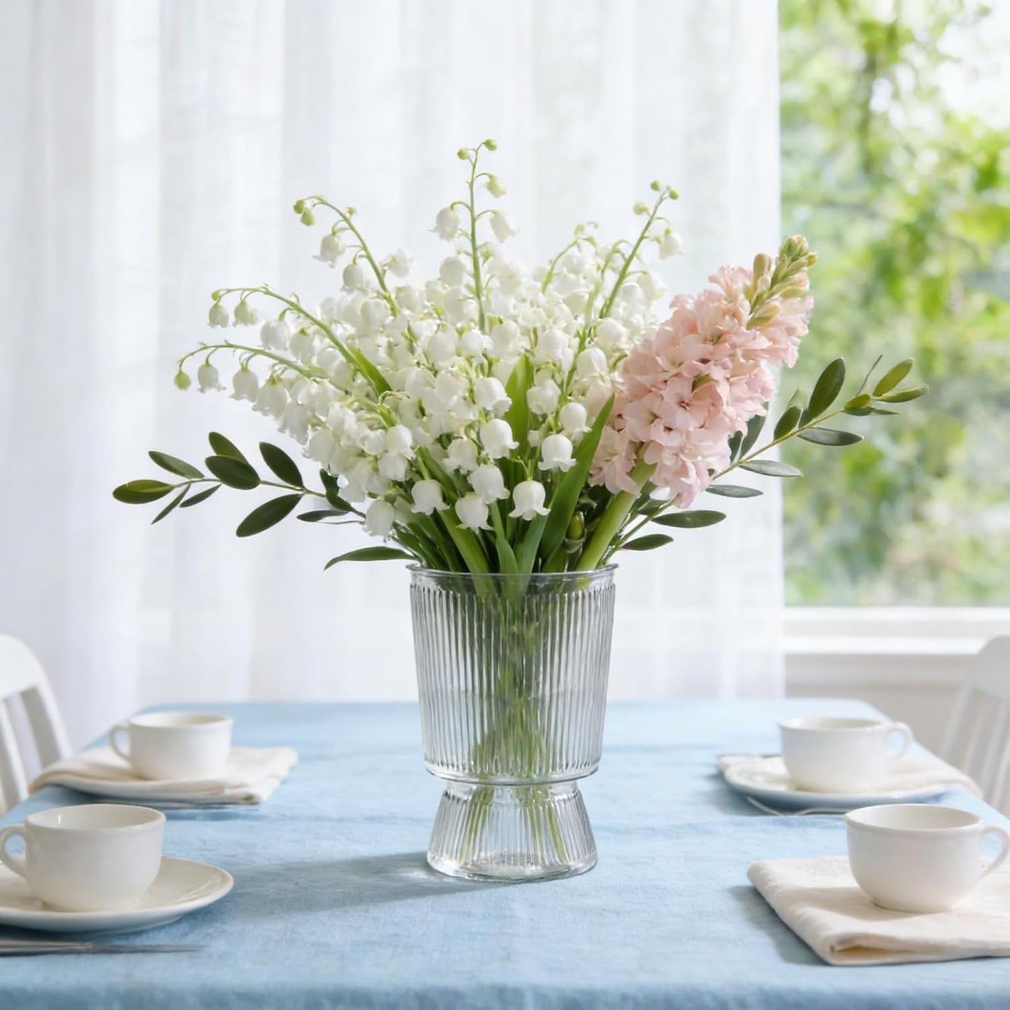 6.3" Small Ribbed Fluted Glass-Like Vase / Clear / Set of 12