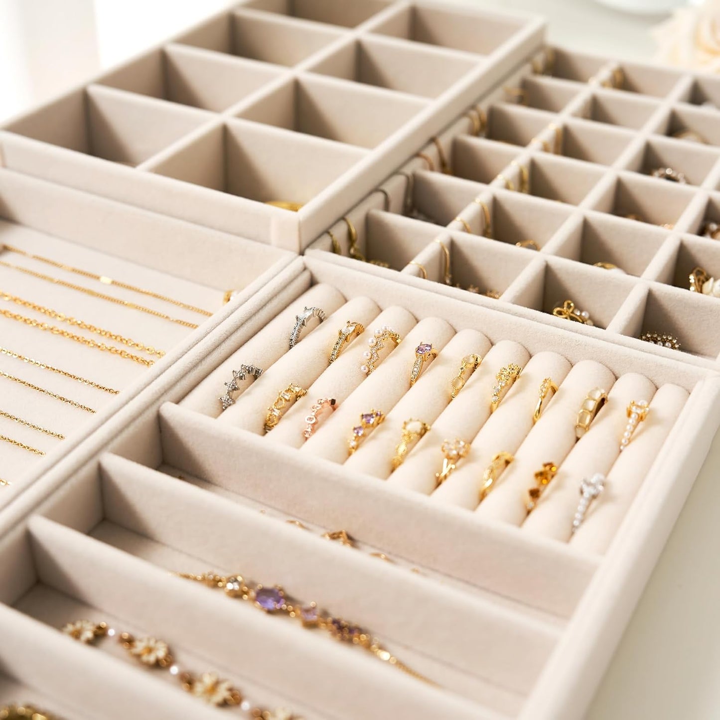 Velvet Jewelry Drawer Organizer Trays / Beige / Compact