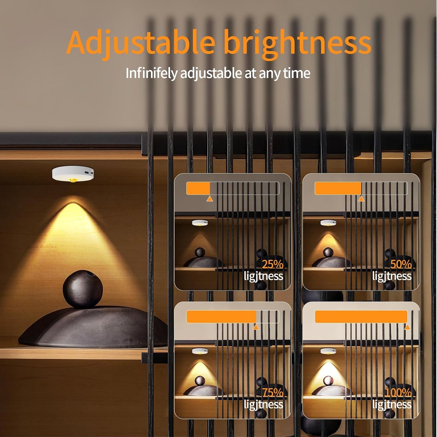 Puck Lights with Remote Control,Under Cabinet Lighting,Silver,3PCS | 2200mAh Rechargeable Push Light,3 Color