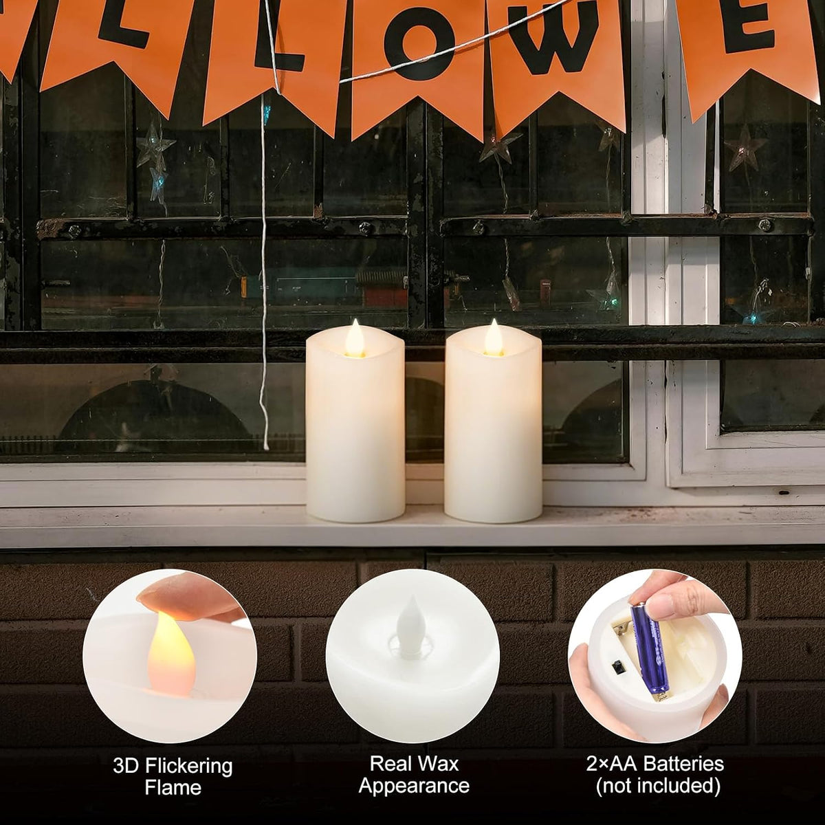 2PCS, 3 x 6 inches Flameless Candle with Remote Control, 3D Flickering Wick, Real Wax, Battery Candles,with