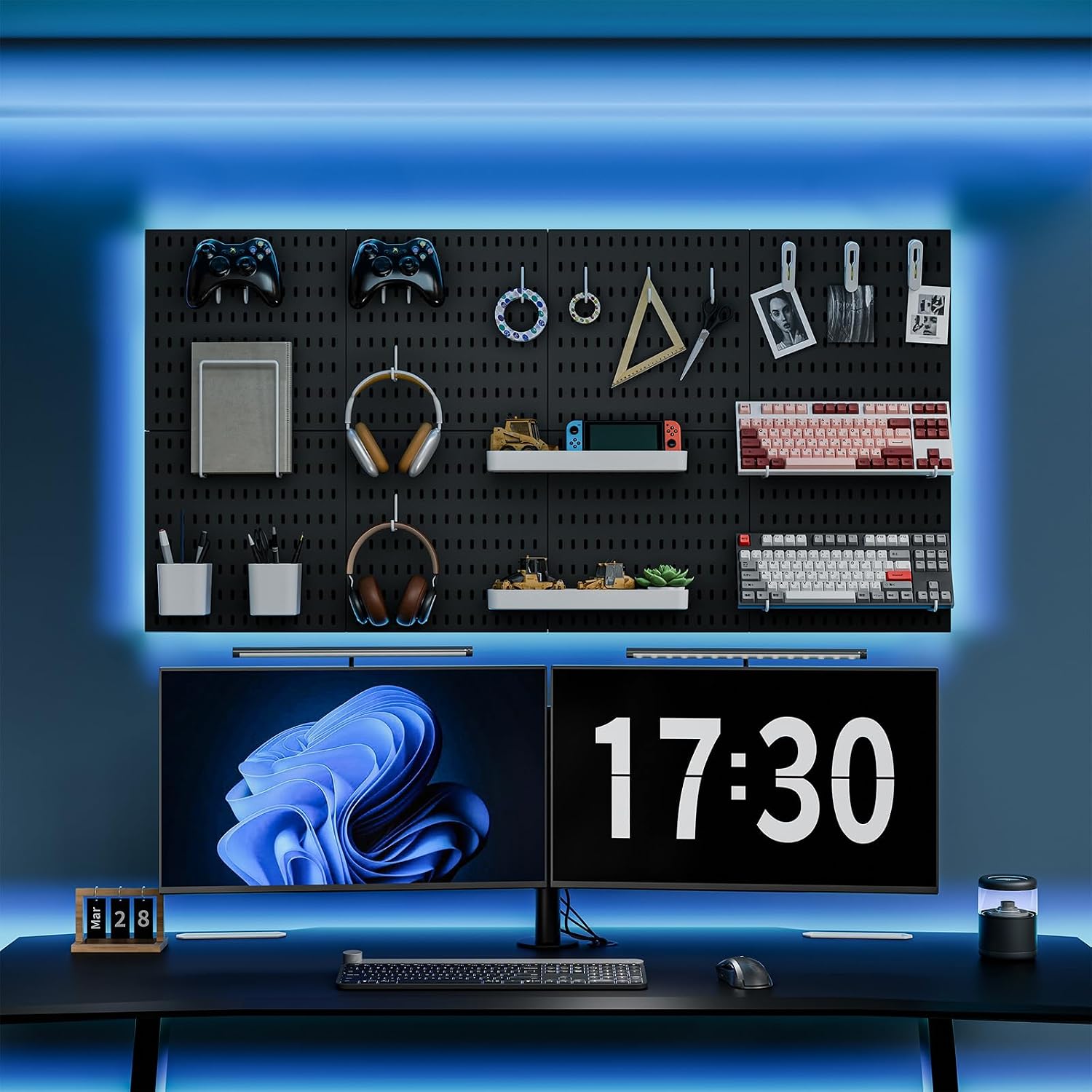 MULSAME Pegboard Combination Kit, 25.2" x 25.2" Wall Mounted Storage Set with 4 Pegboards & 20 Accessories Hanging, Peg
