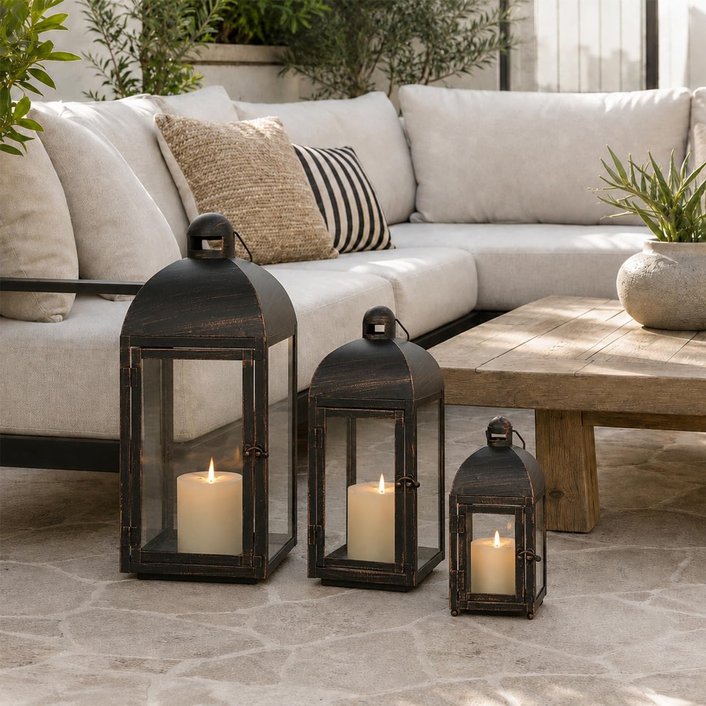NEEDOMO Lanterns Decorative Outdoor & Indoor, Set of 3 Outdoor Lanterns for Porch, 23" Large Candle Lantern, Bronze