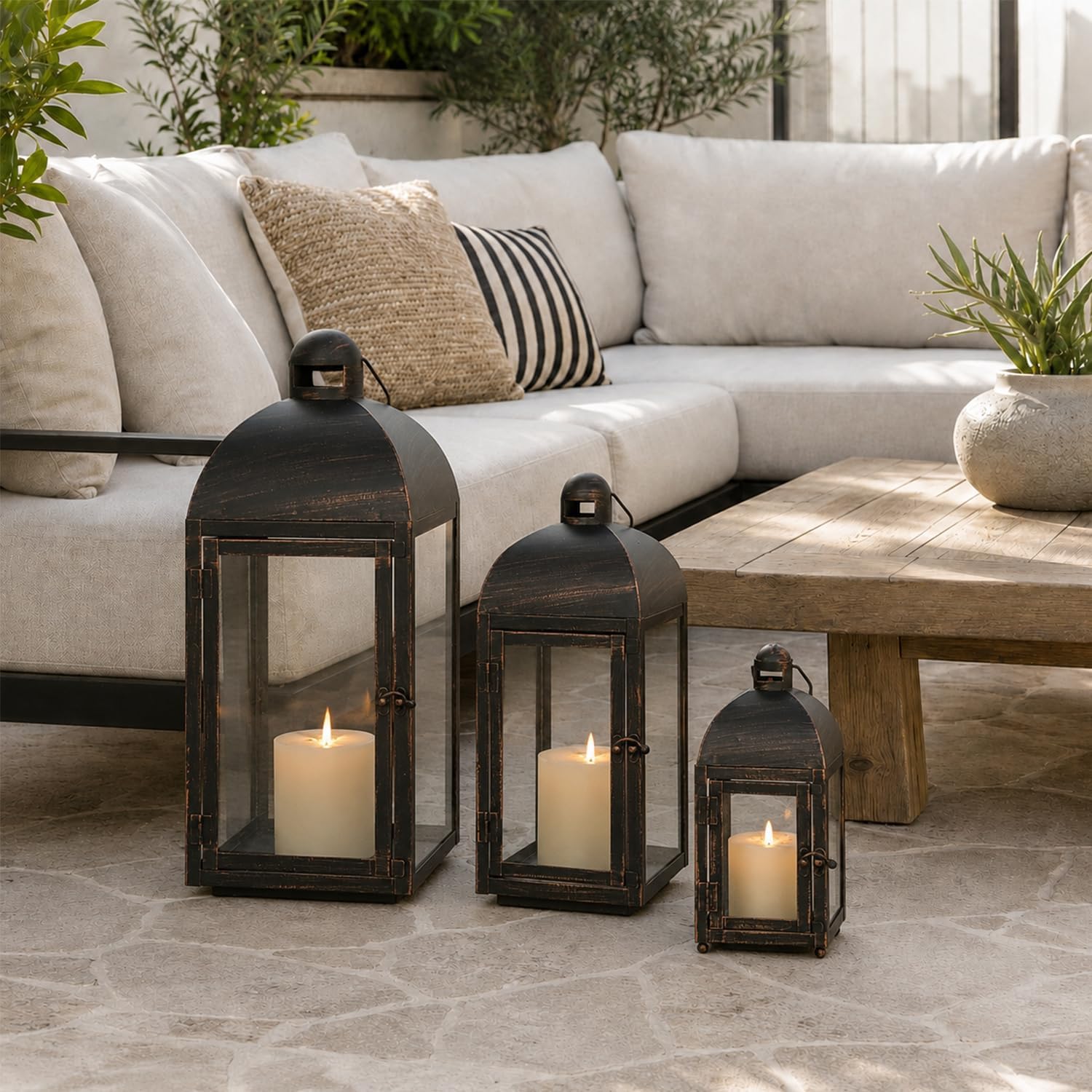 NEEDOMO Lanterns Decorative Outdoor & Indoor, Set of 3 Outdoor Lanterns for Porch, 23" Large Candle Lantern, Bronze