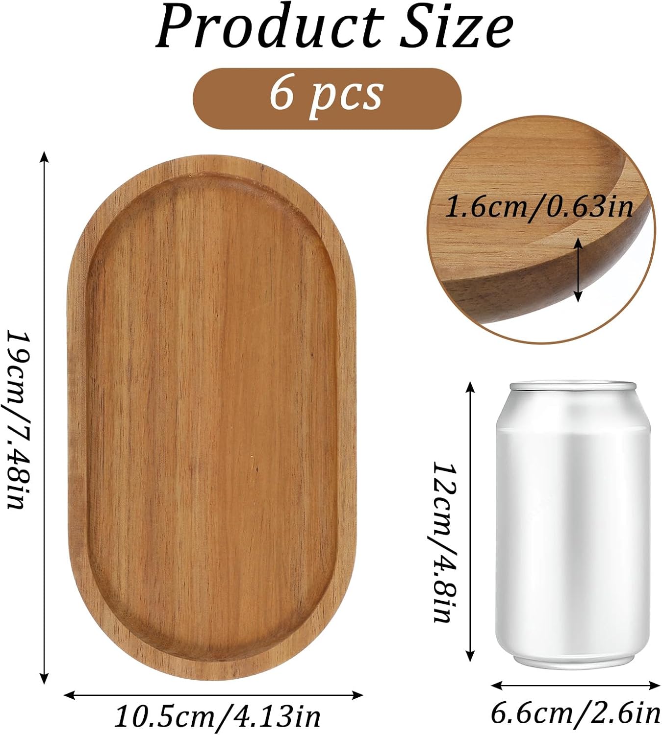 Small Acacia Wood Serving Trays Mini Wooden Platters Wooden Vanity Tray Dispenser Wood / Set of 6
