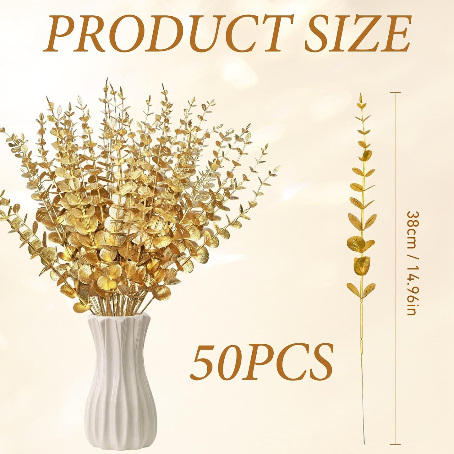 Flowers Eucalyptus Leaves Stems 15'' Faux Eucalyptus Leaves Decor Fake / Gold / Set of 50