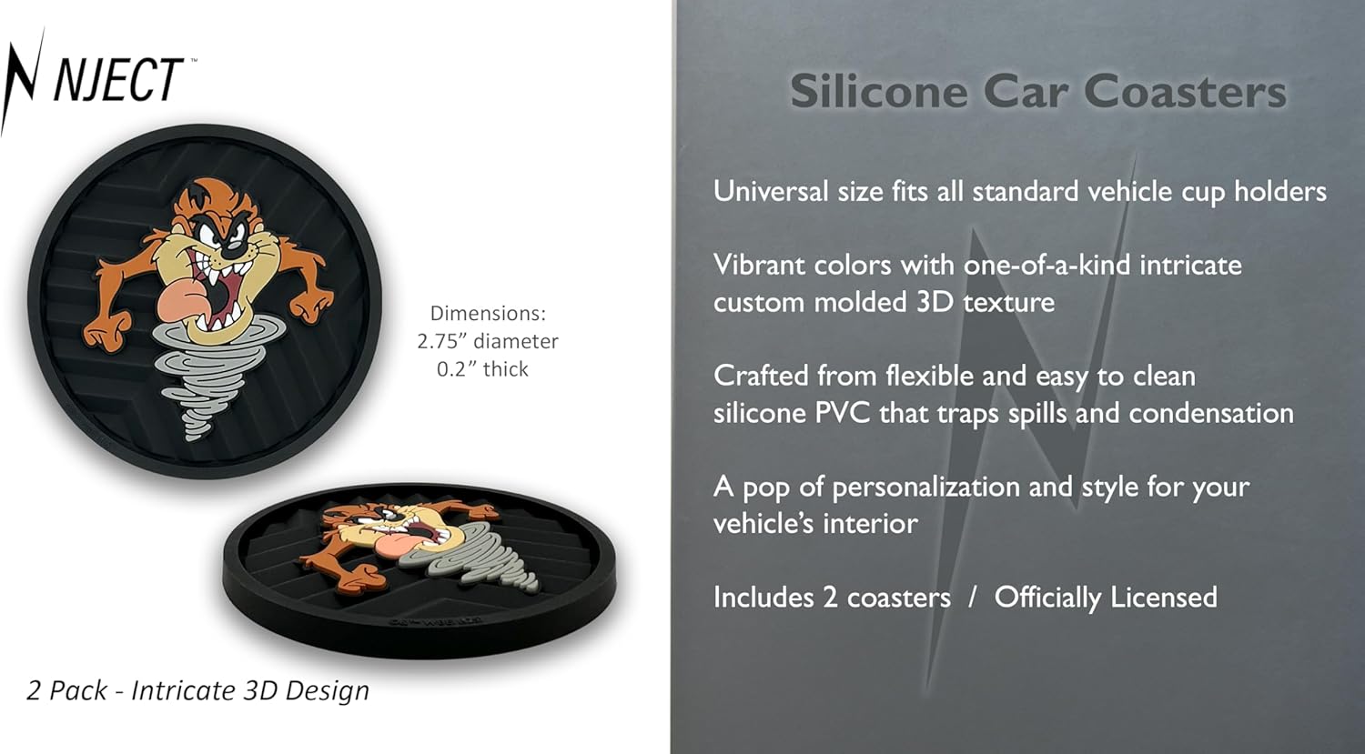 Officially Licensed Looney Tunes Tasmanian Devil Automotive 3D Textured Silicone Coasters / Taz