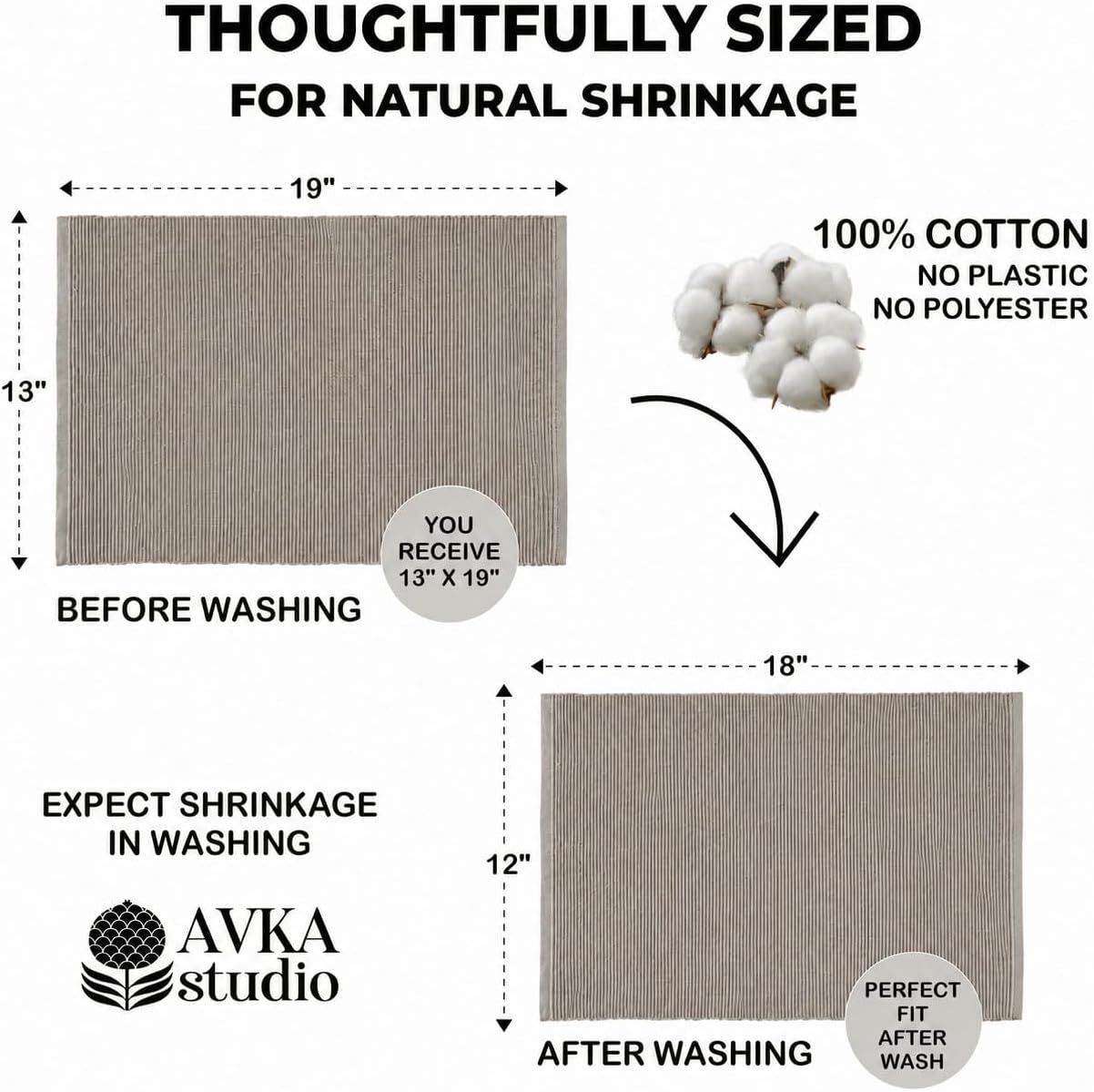100% Cotton Ribbed Placemats - Set of 8-13 x 19 Inches - Taupe - Everyday Cloth Table Mats - Thick Construction