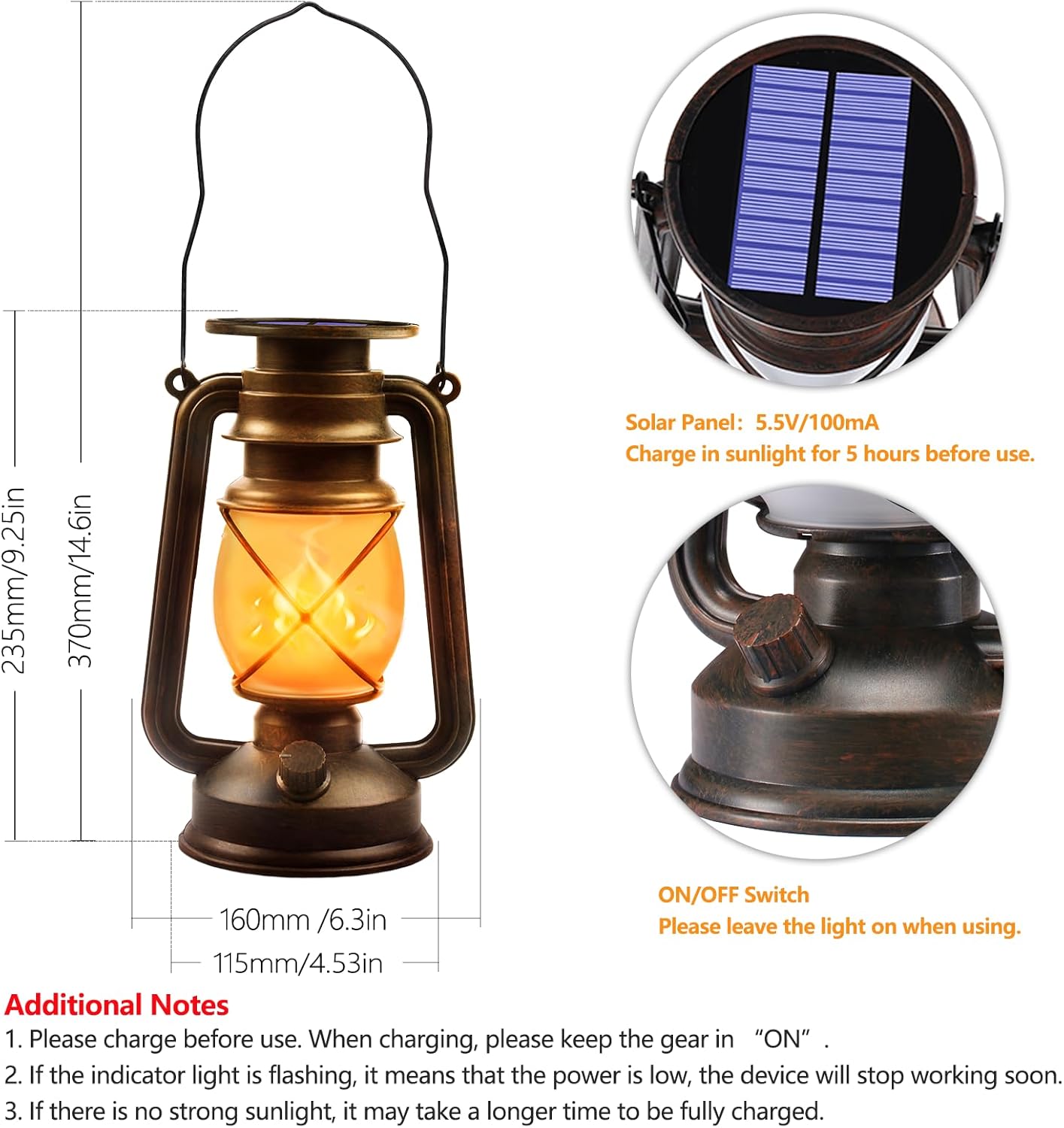 Solar Lanterns Outdoor Waterproof, 2 Pack Bronze Flickering Flame Lights | Vintage LED Hanging Lantern, Outdoor