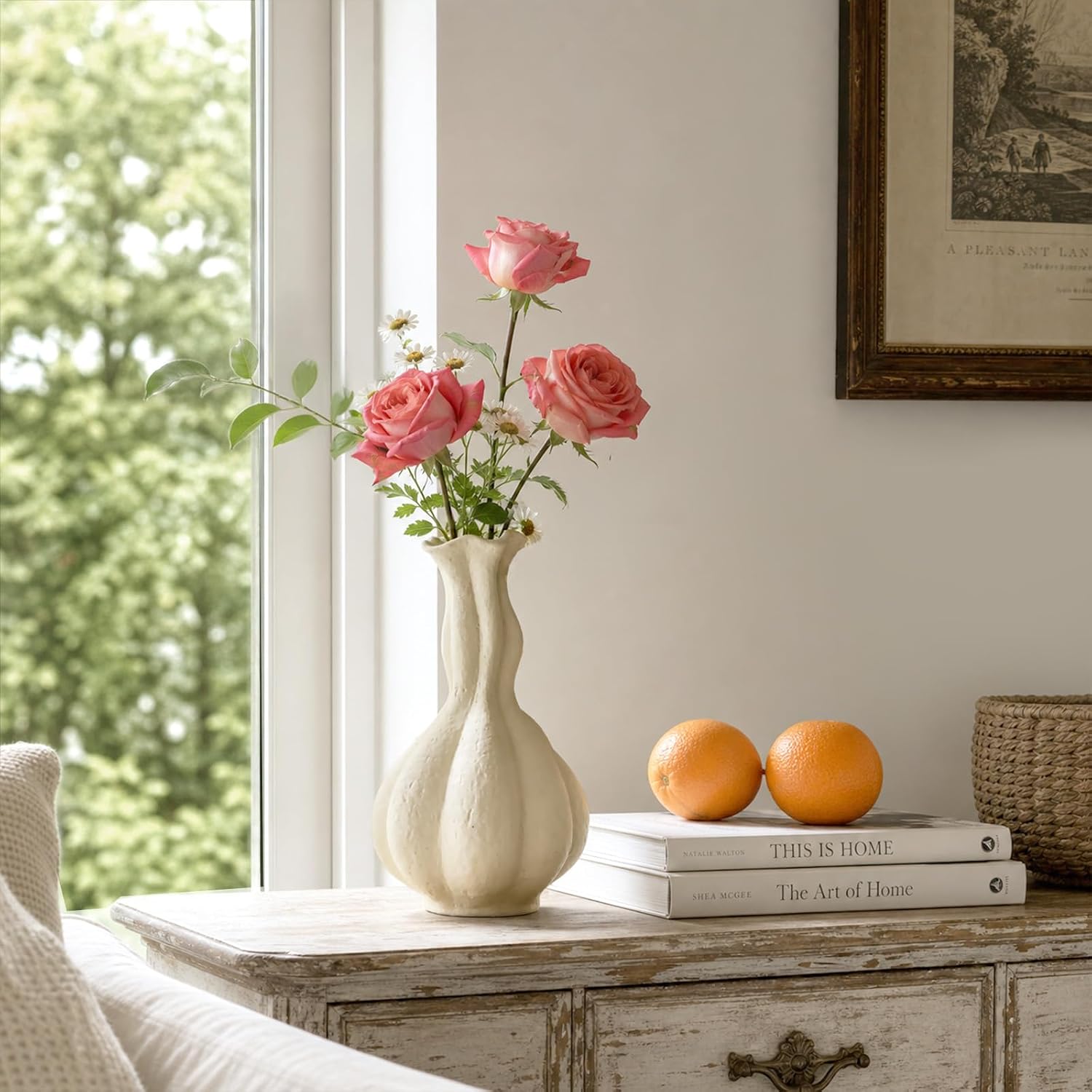 Ceramic Flower Vase / Soft White / 10 INCH