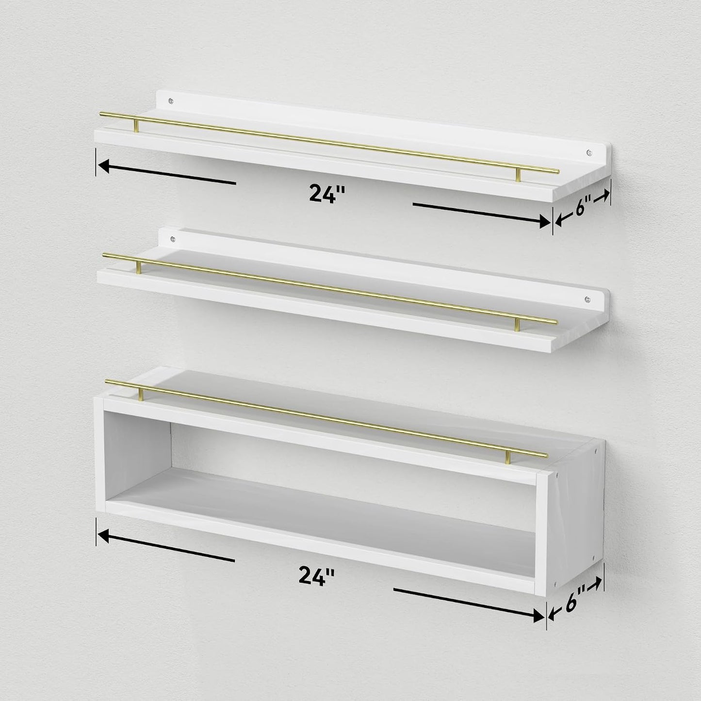 Floating Shelves for Wall 24 inch with Cube Shelf, Wall Shelves with Metal Rail for Decor, Bathroom Organizers and