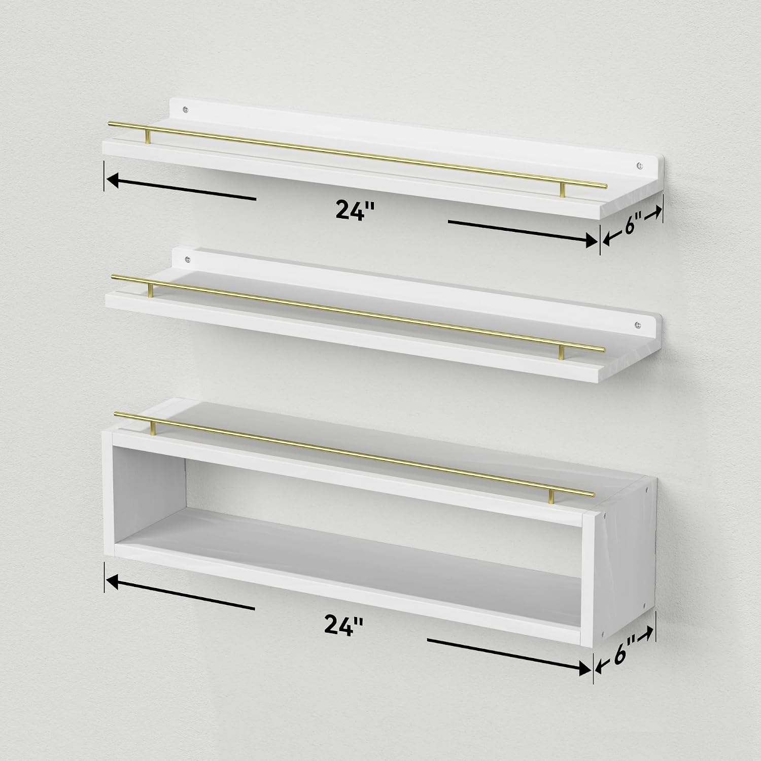 Floating Shelves for Wall 24 inch with Cube Shelf, Wall Shelves with Metal Rail for Decor, Bathroom Organizers and
