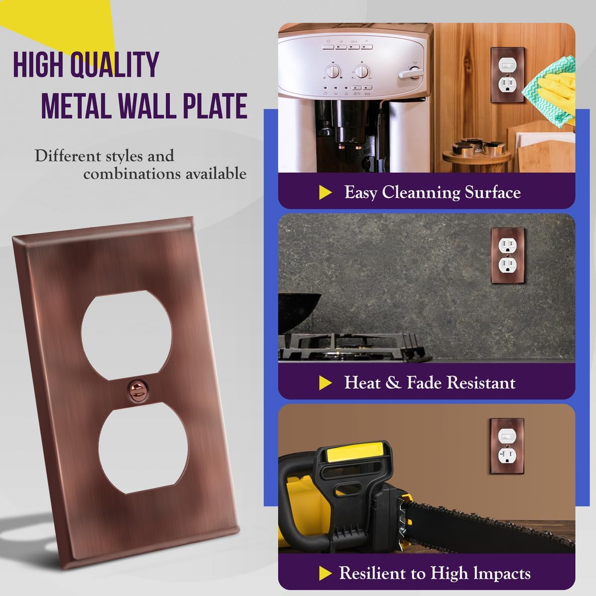 ENERLITES Duplex Receptacle Outlet Metal Wall Plate, Stainless Steel Outlet Cover, Corrosion Resistant, Standard Size