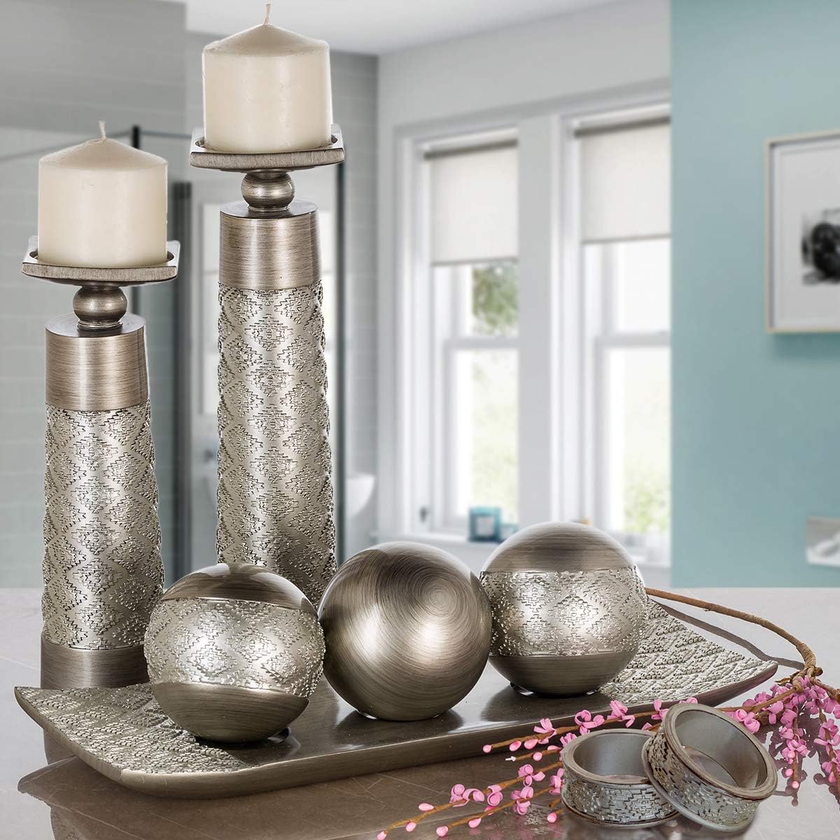 Dublin Decorative Tray and Orbs Balls Set / Silver