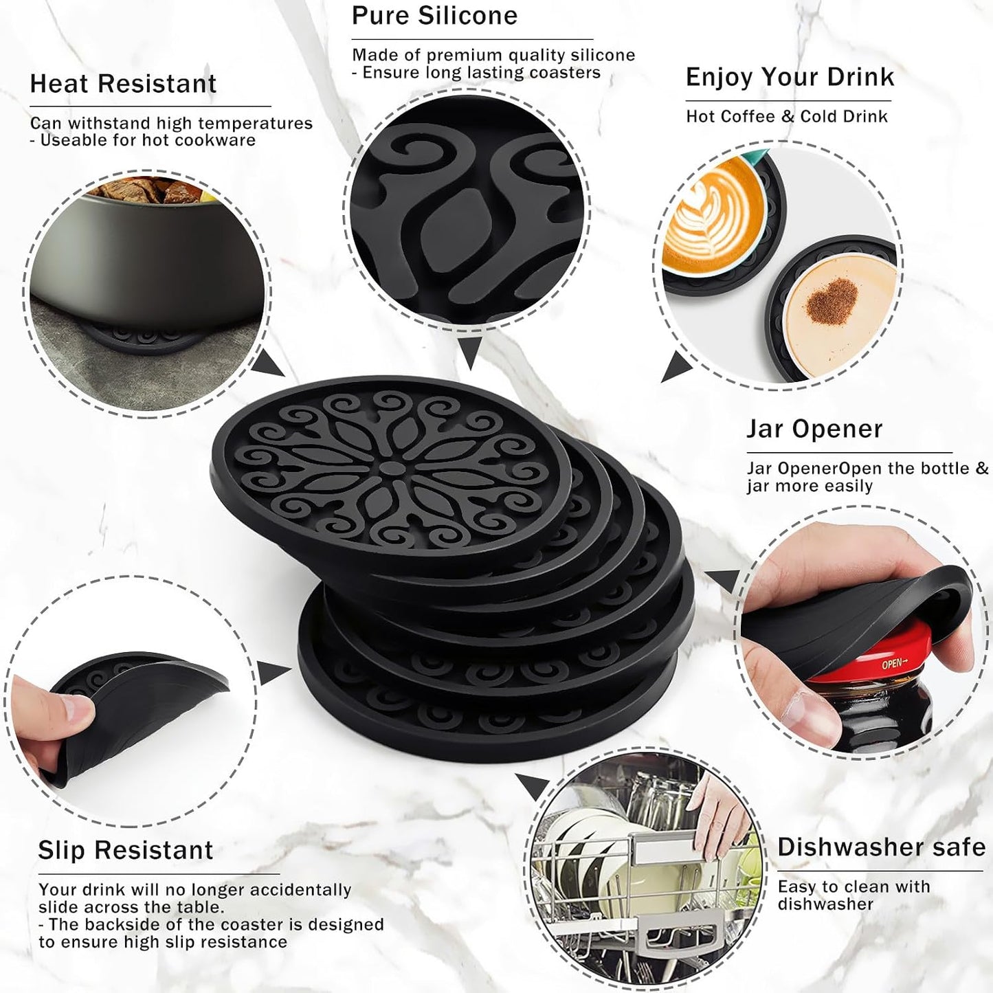 Holder / Coasters for Drinks / 6-black / Set of 6