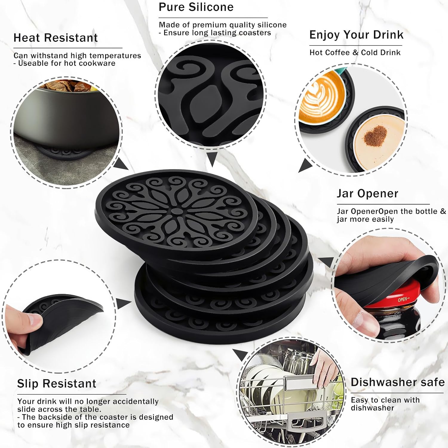 Holder / Coasters for Drinks / 6-black / Set of 6