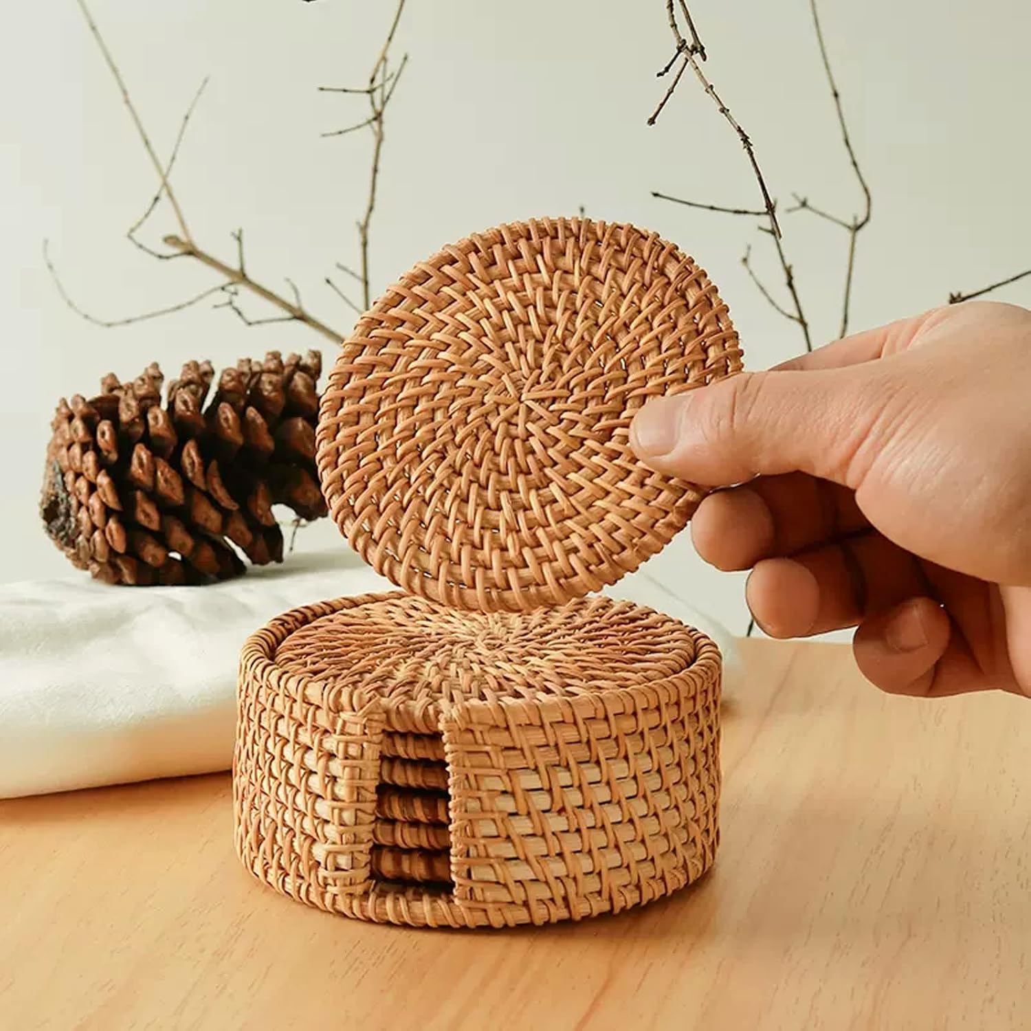 Wicker Cup Holders / Round / 4 Inch / Set of 6
