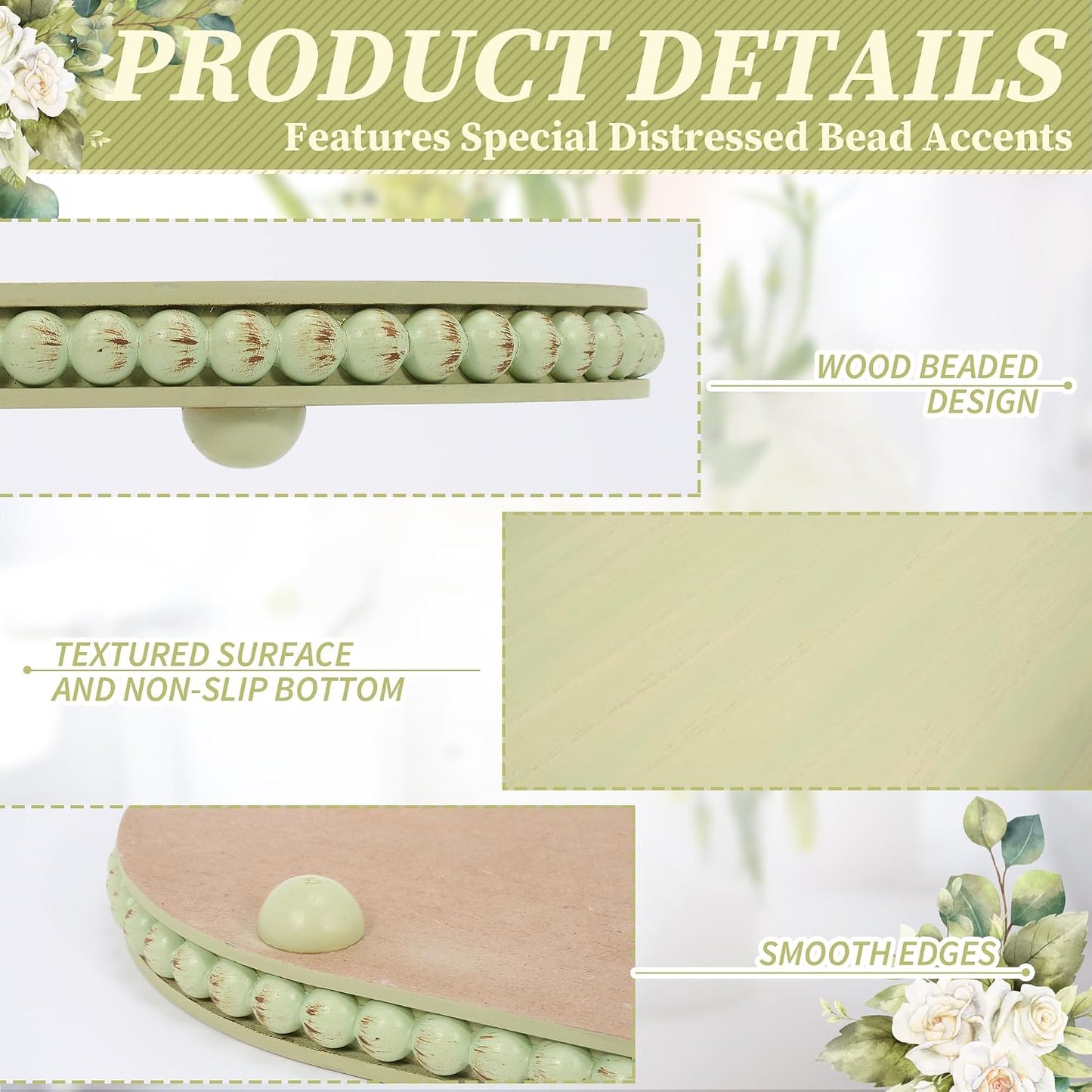 Green Wood Beaded Tray / 15inch Oval Mint Green / 15 Inch