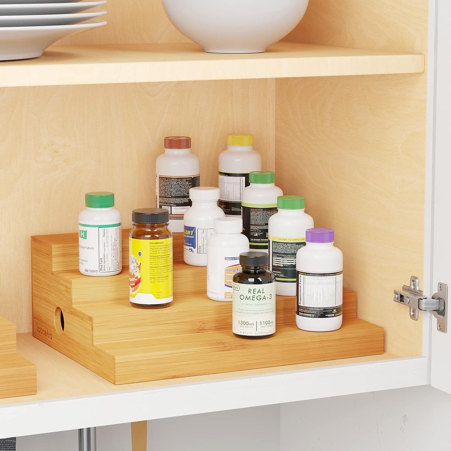 SpaceAid 4 Tier Bamboo Spice Rack Organizer for Cabinet, Kitchen Pantry Spices Storage Rack for Cabinets Organization