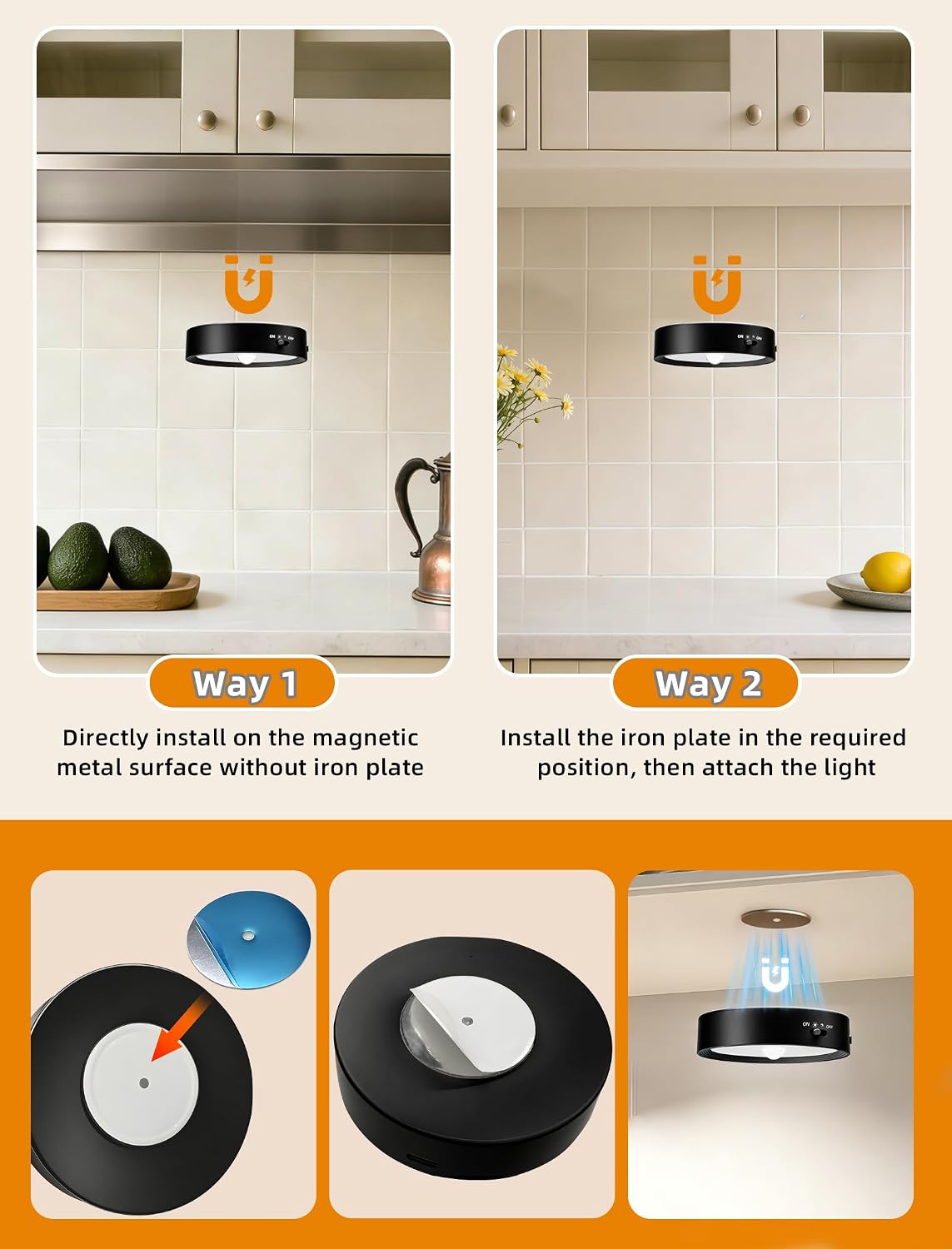 4-PACK Under Cabinet Lighting Rechargeable Puck Lights with Remote Black | 3 color temps & 12 RGB, dimmable, 15/30/60