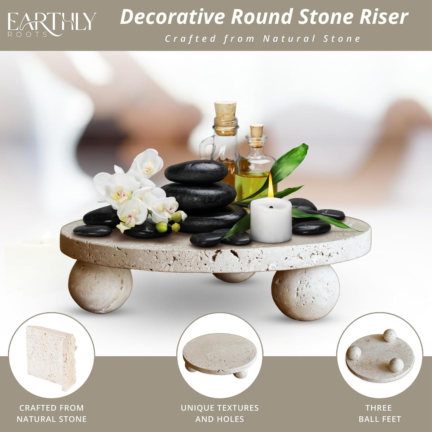 100% Travertine Footed Tray / Natural