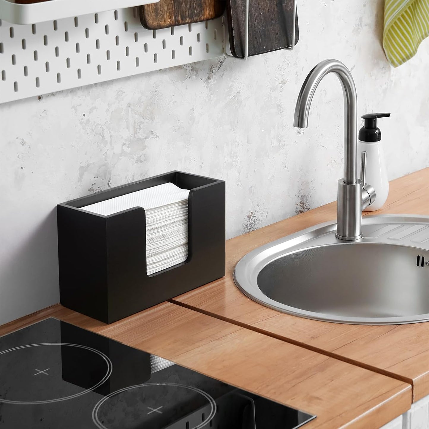 Wooden Paper Towel Dispenser Countertop, Bathroom Guest Towel Holder for Multifold C-Fold Z-Fold Trifold Hand Towels