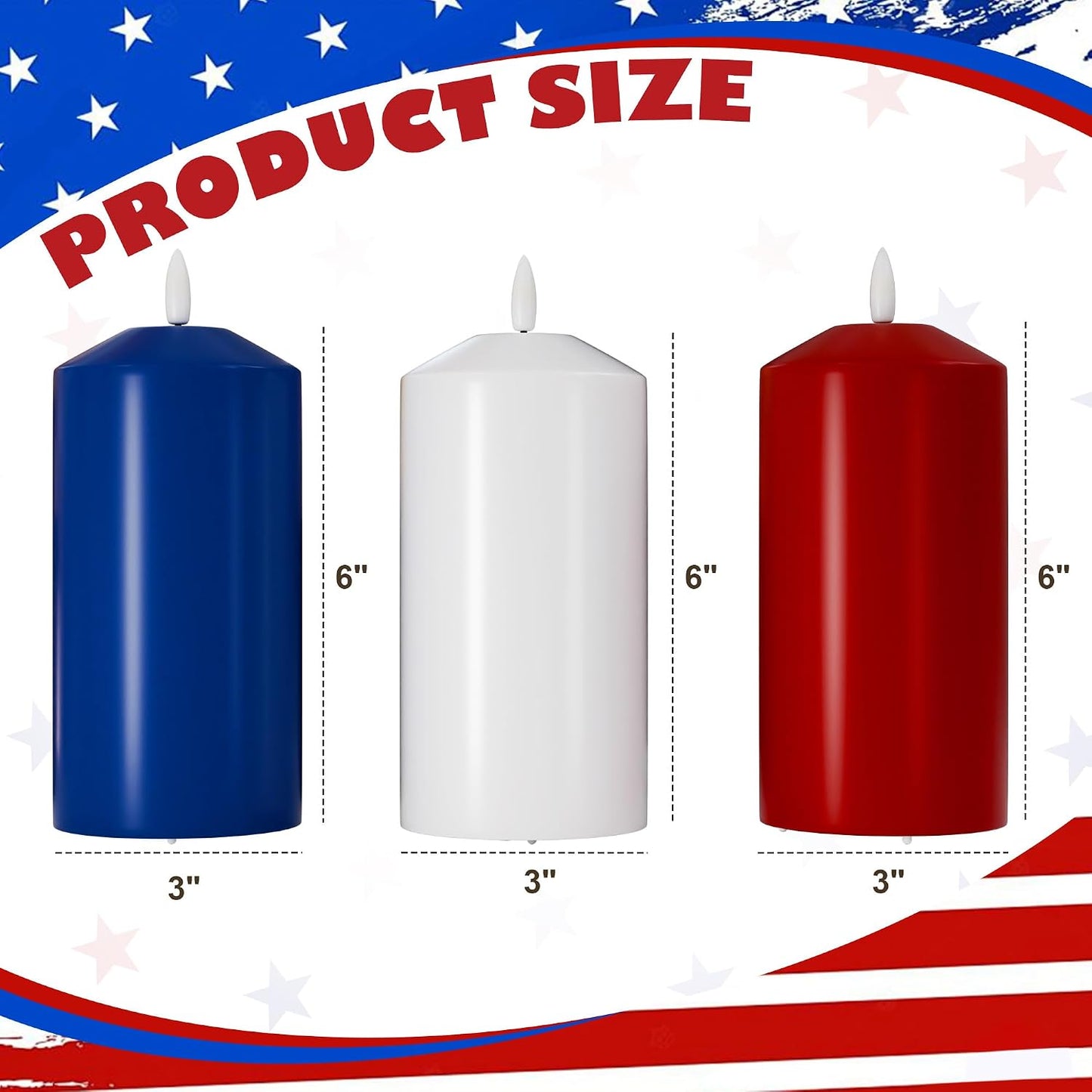 Patriotic Red White & Blue Candles, 4th of July LED Candle Real Wax | Flameless Pillar Candles with Remote, Battery
