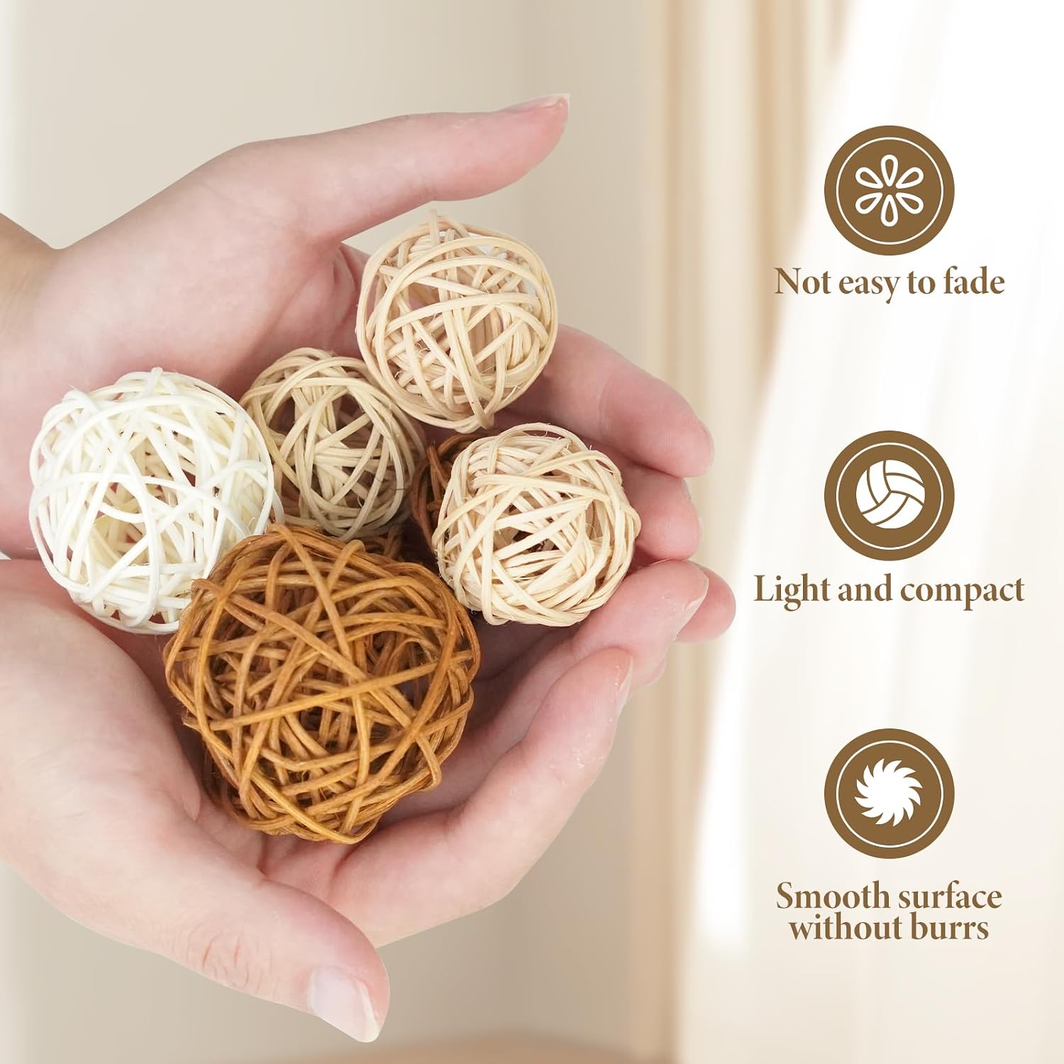 2.4" Wicker Orbs for Bowl Centerpieces & Vase Fillers / Chocolate,white / Set of 27