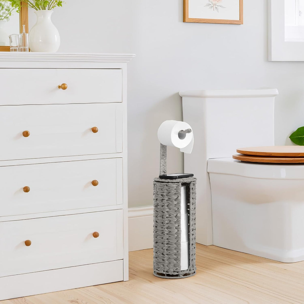 GRANNY SAYS Toilet Paper Storage, Free Standing Toilet Paper Holder Stand | Modern Covered Toilet Paper Stand for 4