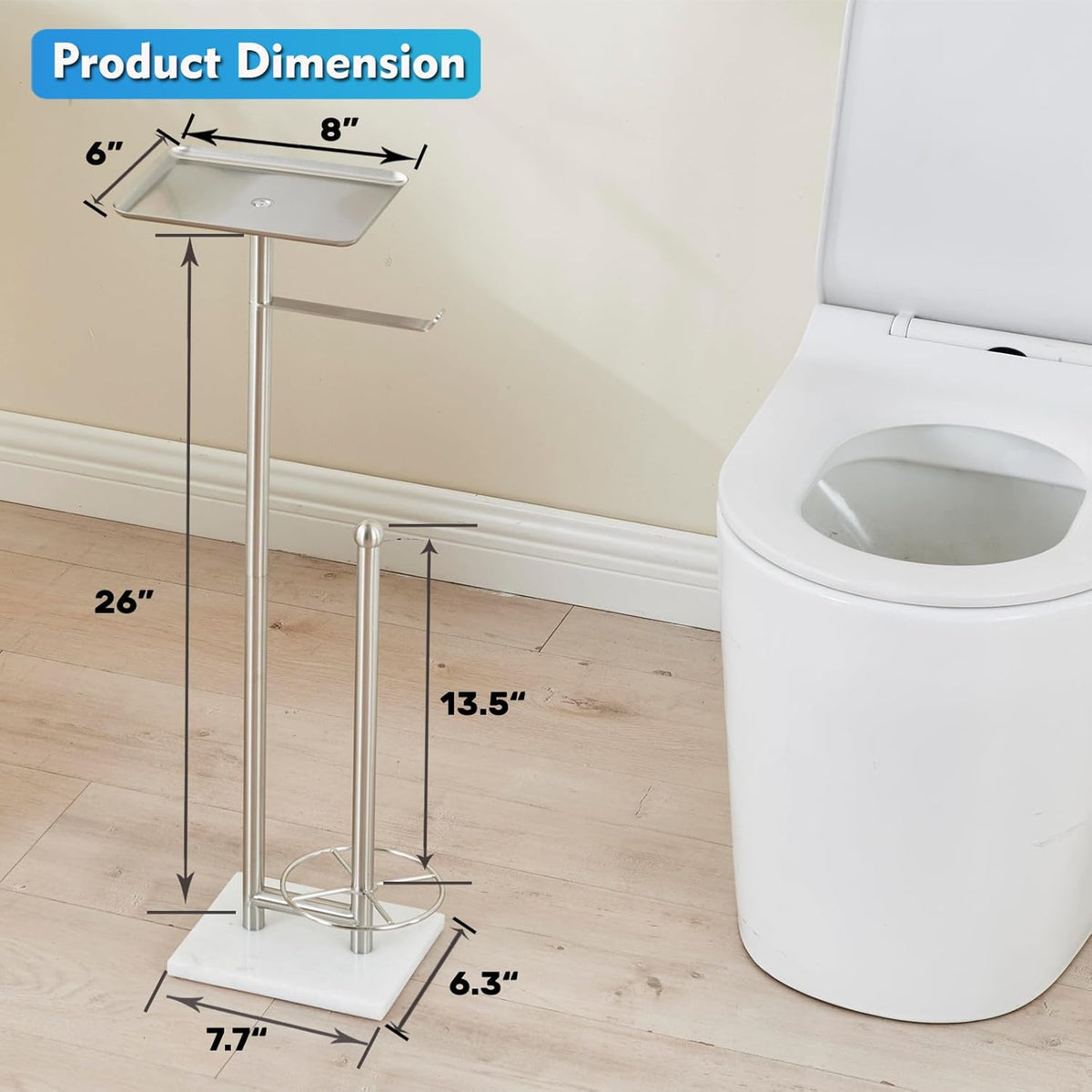 Toilet Paper Holder with Shelf, Free Standing Toilet Paper Holder with Storage - Toilet Paper Stand for Holding Extra 3