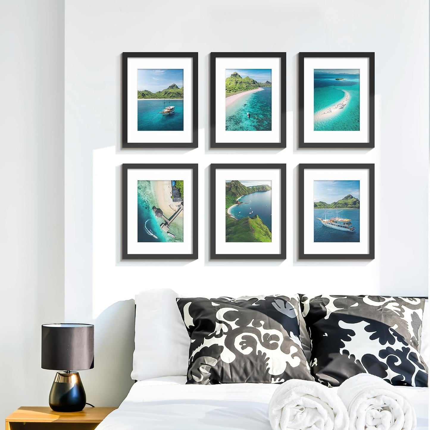 Wiscet 8.5x11 Picture Frame Set of 9, for Wall or Tabletop Display, Black | Display Pictures 6x8 with Mat or 8.5x11