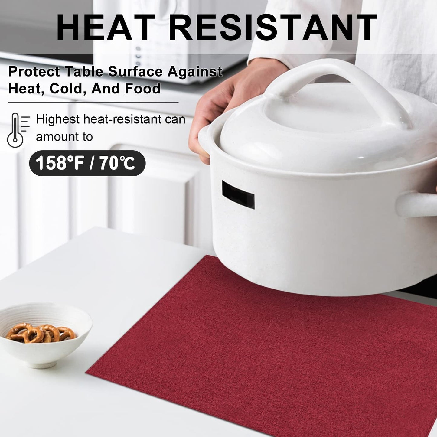 Cloth Placemats Set of 6, Cotton Linen Blend Machine Washable Durable Linen Table Mats, Heat Resistant Placemats