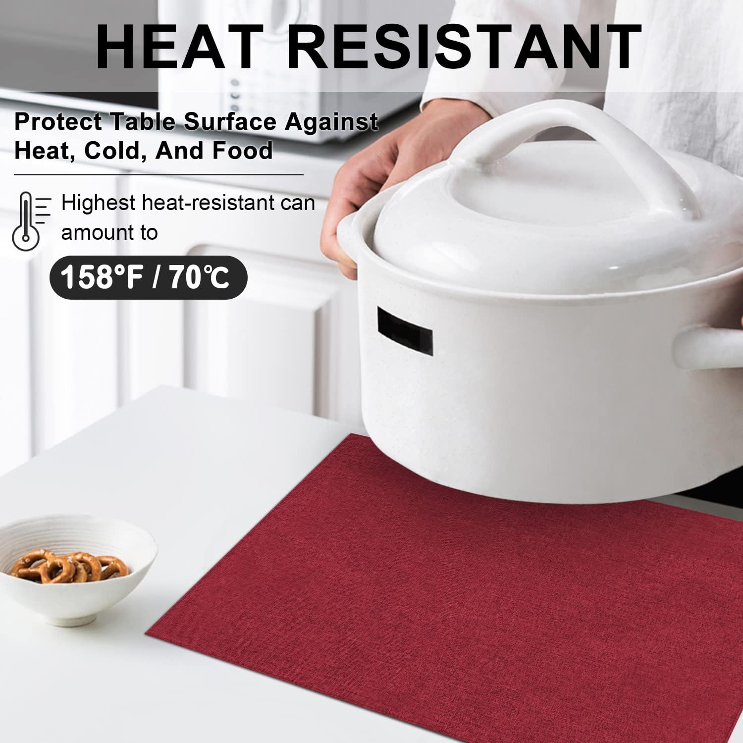 Cloth Placemats Set of 6, Cotton Linen Blend Machine Washable Durable Linen Table Mats, Heat Resistant Placemats