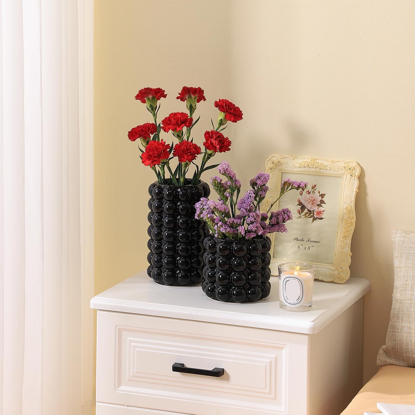 Ceramic Vases / Boho Flower Vase for Pampas Grass / Black / Large+medium / Set of 2