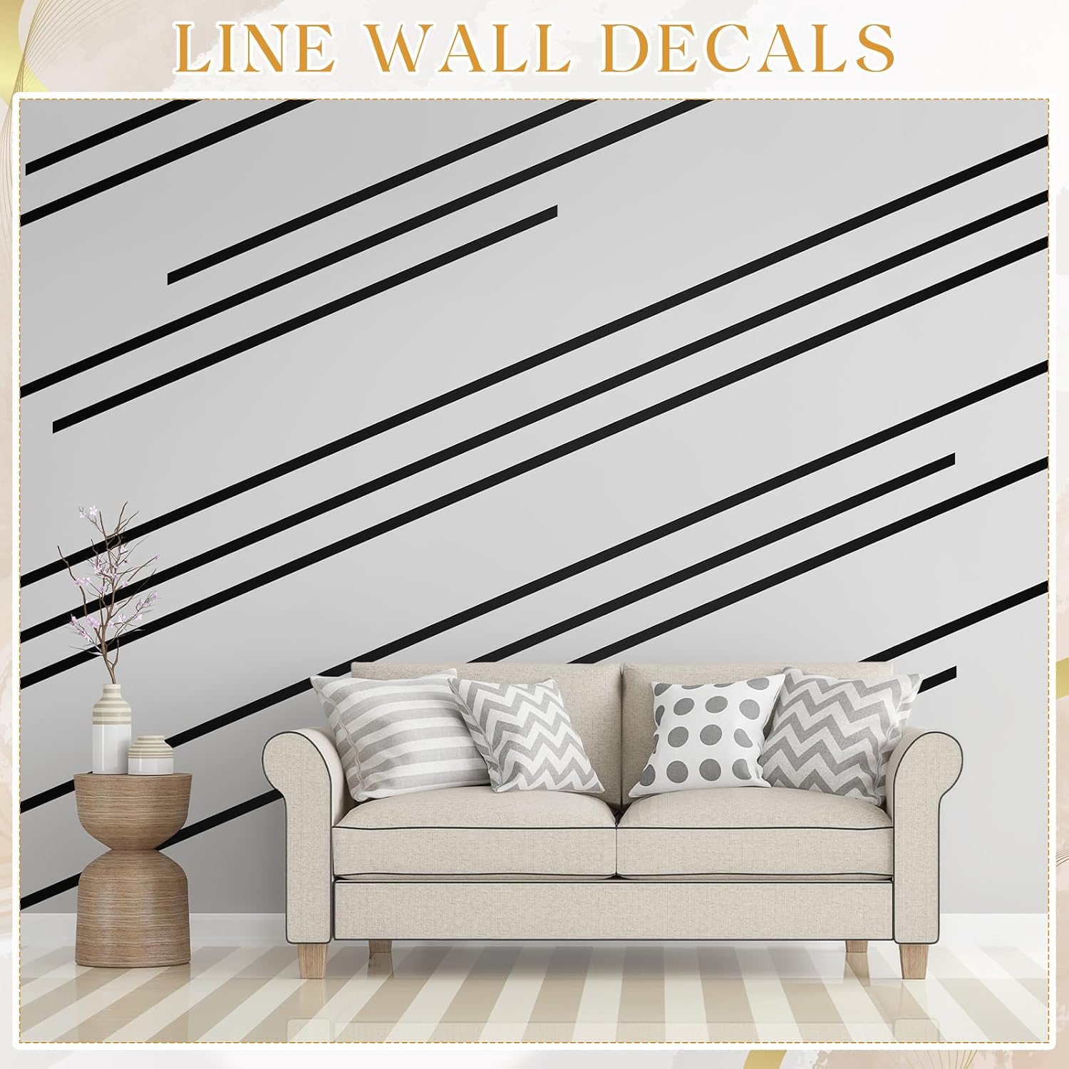 Wall Decals Peel and Stick Tape / Black / 70.8 x 1.2 / Set of 24