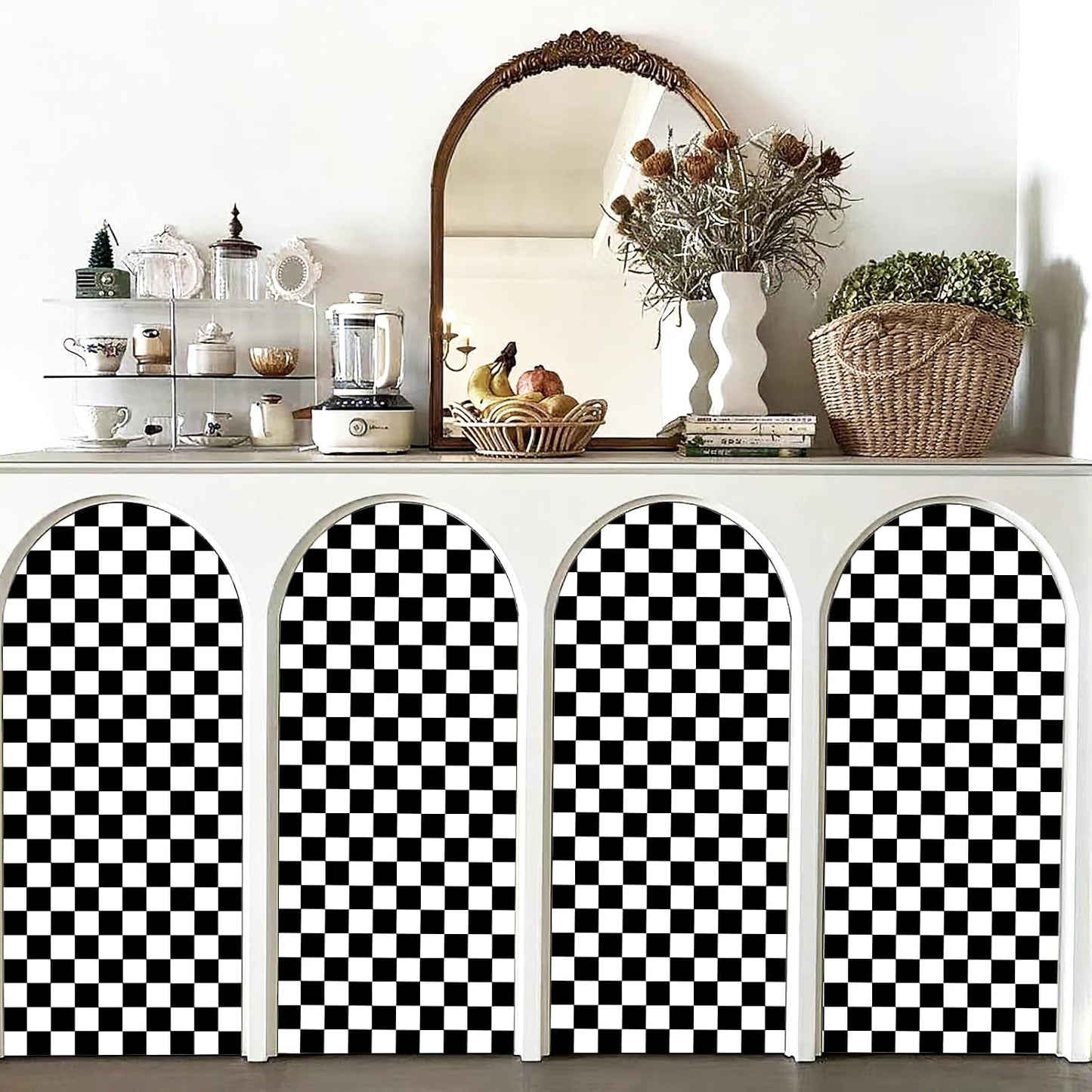 Checkerboard Peel and Stick Wallpaper Black White Peel and Stick Wall / 17.3 x 480 / Black/white