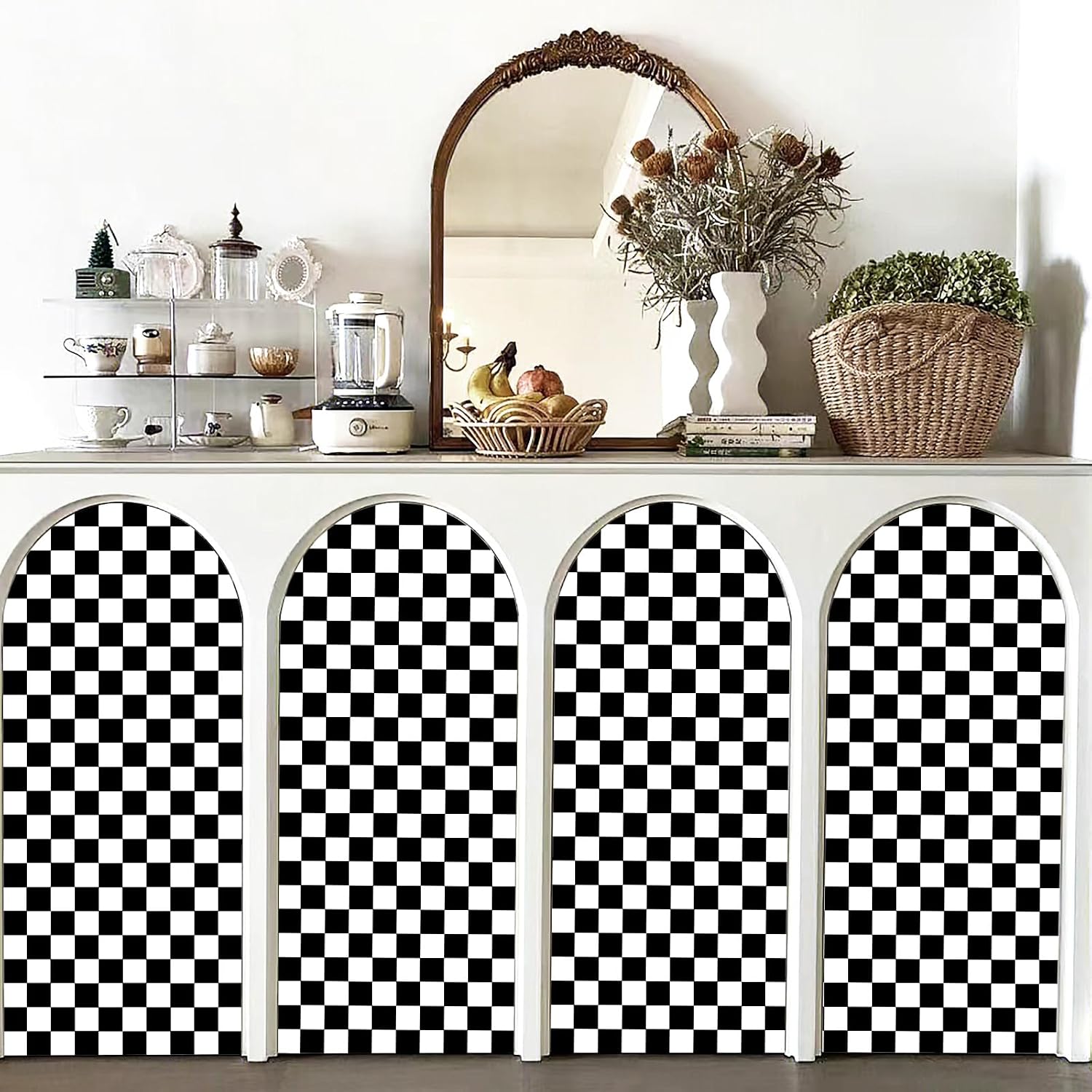 Checkerboard Peel and Stick Wallpaper Black White Peel and Stick Wall / 17.3 x 480 / Black/white