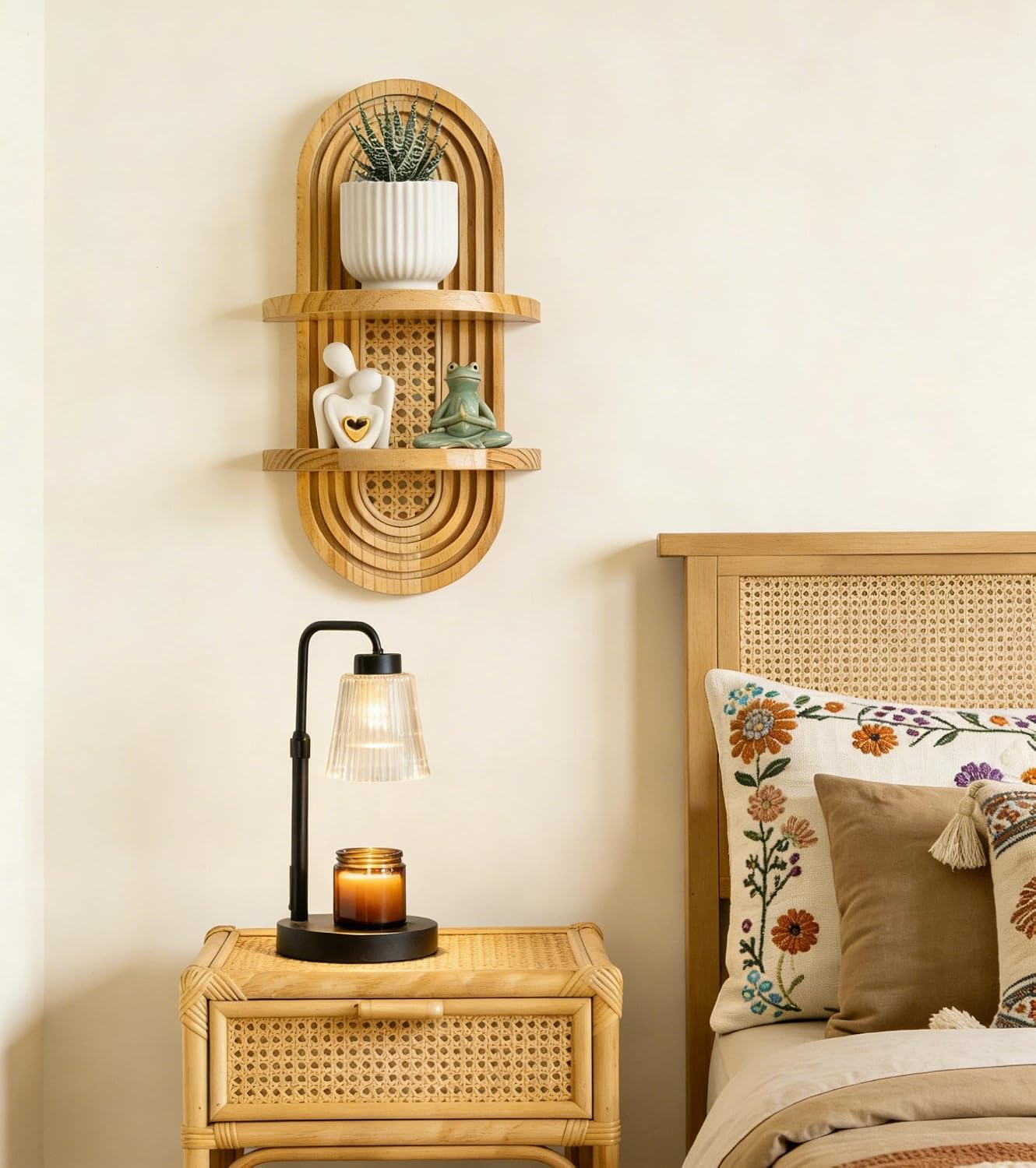 2-Tier Woven Rattan Floating Shelves / Natural