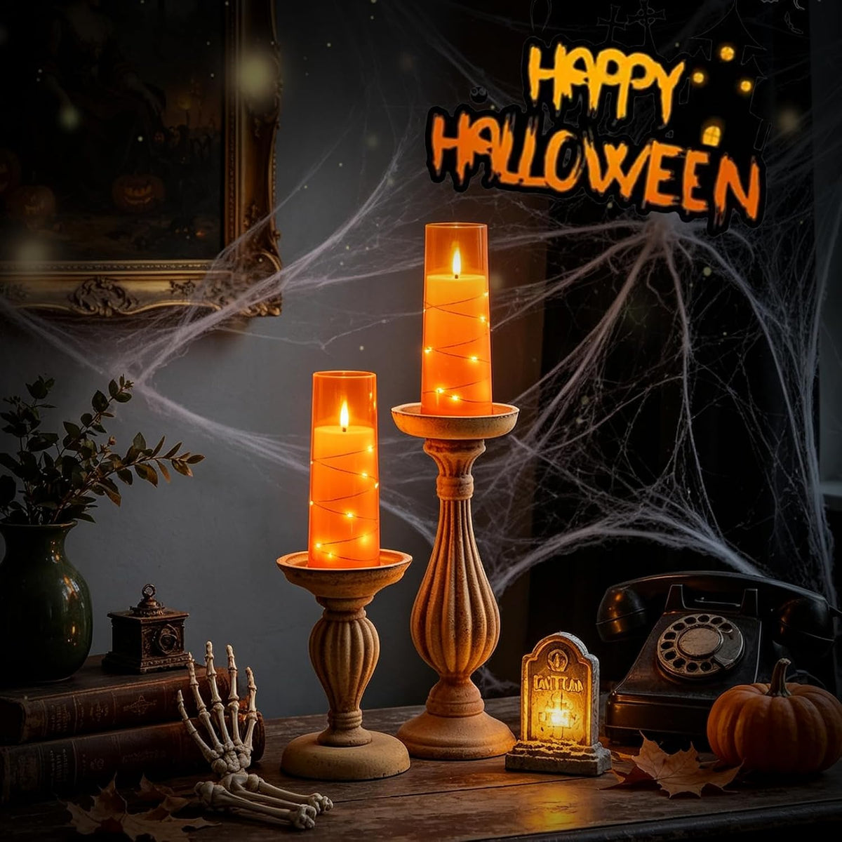 Nimiko Flickering Flameless LED Candles,Battery Operated Candles 9 Pcs with Embedded Star String,Acrylic LED Pillar