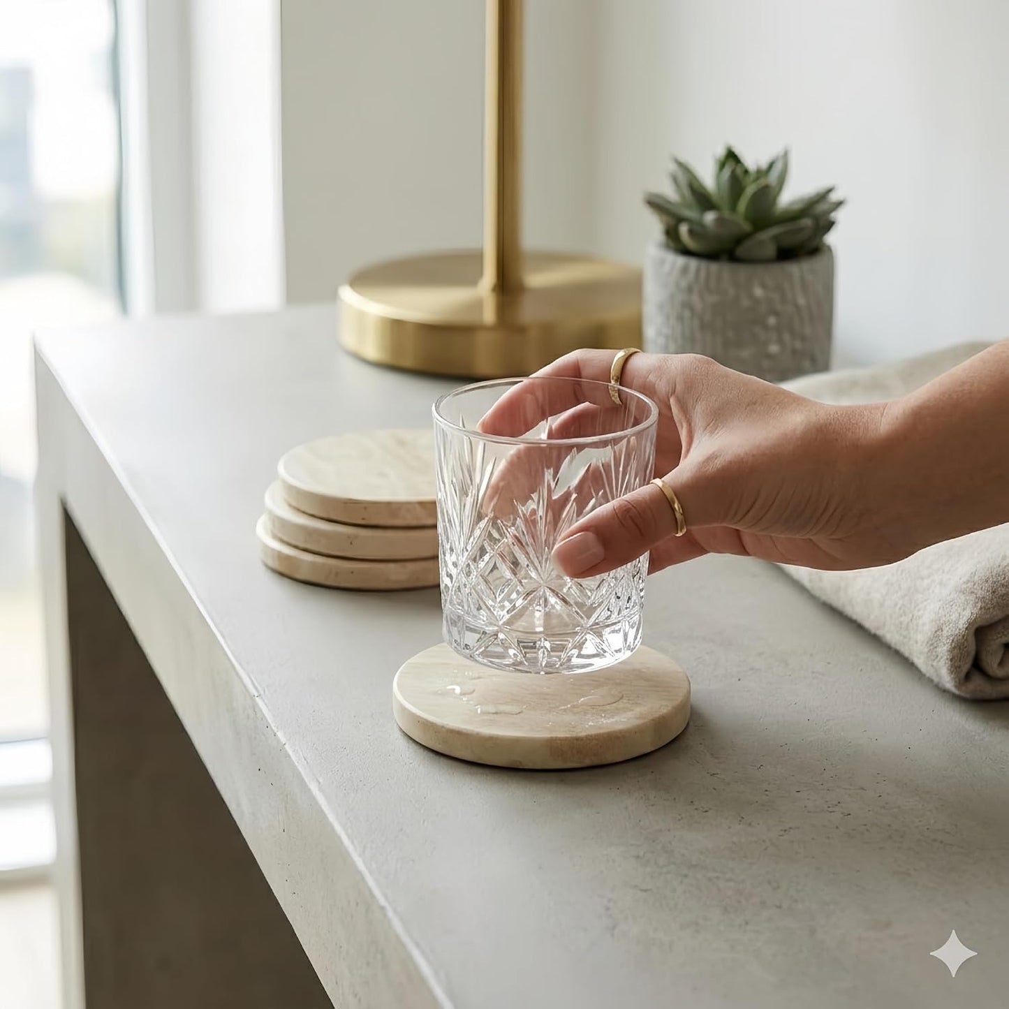 Natural Travertine Coasters / Beige / Set of 4