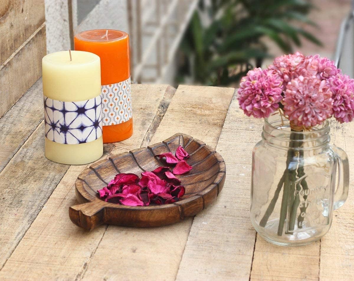Decorative Tray Wooden Leaf Design Serving Tray Platter Breakfast Table / Natural / 12 x 8 x 1
