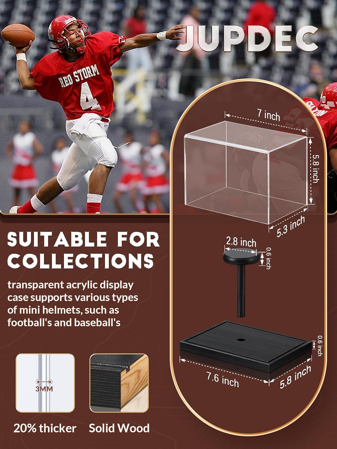 Mini Helmet Display Case, Acrylic Clear 1/2 Football Baseball Helmet Showcase, UV Protection Souvenirs and Collectibles