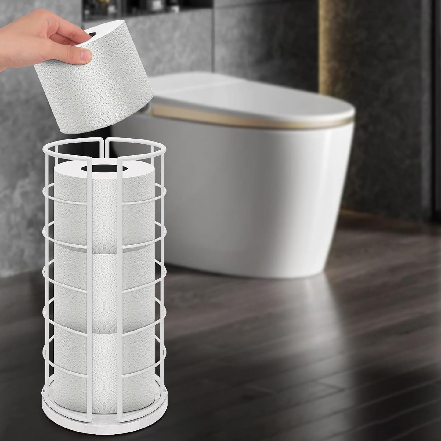 NearMoon Toilet Paper Organizer Stand, Free Standing 3 Rolls Tissue Storage, Metal Bathroom Accessory, Rustproof Toilet