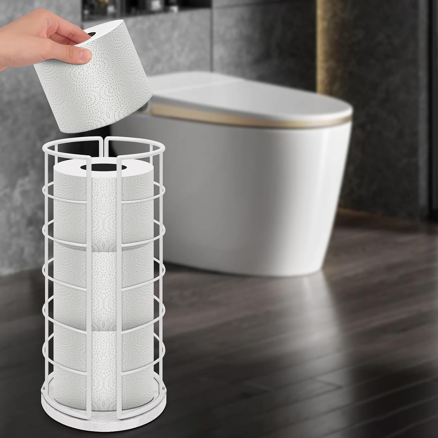 NearMoon Toilet Paper Organizer Stand, Free Standing 3 Rolls Tissue Storage, Metal Bathroom Accessory, Rustproof Toilet