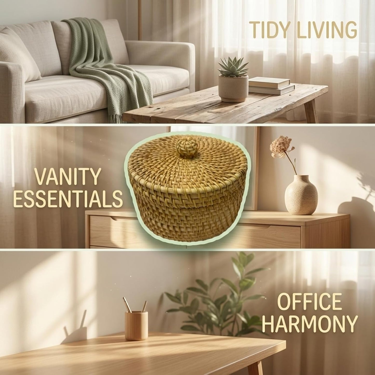 Woven Basket / Small Dustproof Wicker Organizer / 5.5 x 3.1