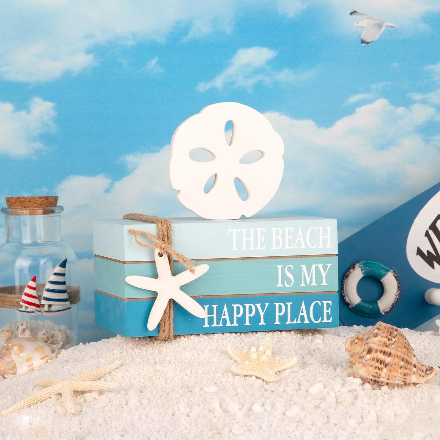 Summer Tiered Tray & Wooden Ocean Book / Blue
